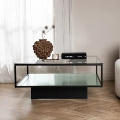 Nohr Vierkante Salontafel|Glazen Salontafel|Salontafel Sheema Glas, 90 x 90cm Zwart