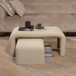 WOOOD Salontafel Set|Salontafel Stani Set van 2 stuks, Betonlook, 92 x 42cm Naturel