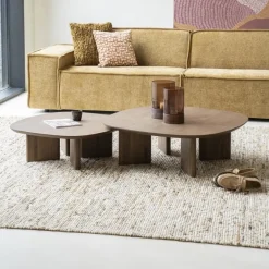 Eleonora Salontafel Set|Salontafel Stef Eiken, kleur Bruin, Set van 2 stuks