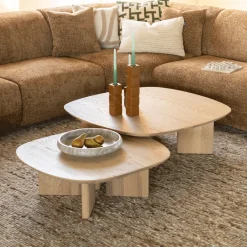 Eleonora Vierkante Salontafel|Salontafel Stef Eiken, kleur Naturel, Set van 2 stuks