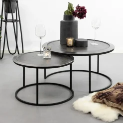 Light & Living Salontafel Set|Ronde Salontafel|Salontafel Talca Set van 2 stuks, 60/78cm, kleur Antiek lood