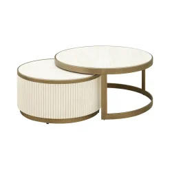 Richmond Interiors Ronde Salontafel|Salontafel Set|Salontafel Tivoli Keramiek, Set van 2 stuks Wit