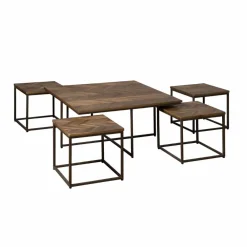 RENEW Vierkante Salontafel|Salontafel Set|Salontafel Via Teakhout, Set van 5 stuks