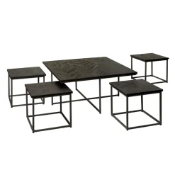 RENEW Vierkante Salontafel|Salontafel Set|Salontafel Via Teakhout, Set van 5 stuks