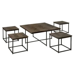 RENEW Vierkante Salontafel|Salontafel Set|Salontafel Via Teakhout, Set van 5 stuks