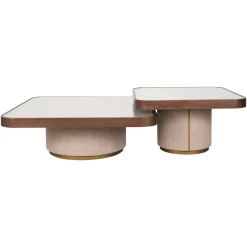 Richmond Interiors Vierkante Salontafel|Salontafel Set|Salontafel Willox Linnen en eiken, Set van 2 stuks Bruin