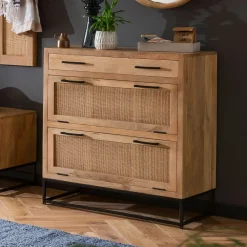 Artistiq Living Halkasten|Schoenenkast Denice Mangohout en rotan, 91 x 85cm