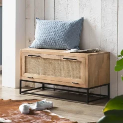 Artistiq Living Halkasten|Schoenenkast Denice Mangohout en rotan, 48 x 85cm