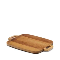 Kave Home Keukengerei|Serveerplank Sardis Acaciahout en rotan, 50 x 35cm Naturel