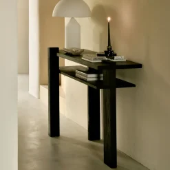 Ethnicraft Sidetables|Sidetable Abstract Gevernist Teakhout, 133cm, kleur Zwart