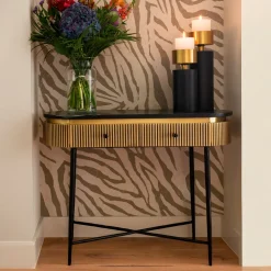 Richmond Interiors Sidetables|Sidetable Ironville Marmer en Brass, 100cm Goud
