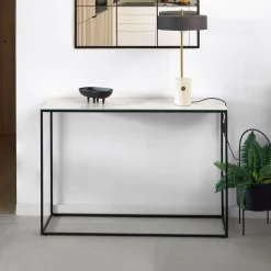 Kave Home Sidetables|Sidetable Rewena Keramiek met marmer-look 110cm, kleur Wit