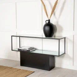 Nohr Sidetables|Sidetable Sheema 130 x 35cm Glas met metaal Zwart