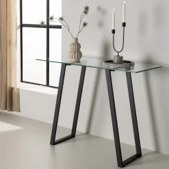 Nohr Sidetables|Sidetable Shequita Glas, 100cm Zwart