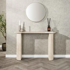 LifestyleFurn Sidetables|Sidetable/Kaptafel Laycie Travertinlook, 120cm Keramiek travertine