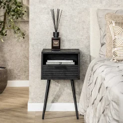 LifestyleFurn Nachtkastjes|Nachtkastjes|Smal Nachtkastje Novy Mangohout met 1 lade, kleur zwart Massief mango zwart