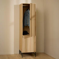 Bendt Kledingkasten & Garderobekasten|Smalle Kledingkast Davon Eikenlook, 200 x 51cm Naturel