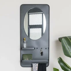 ZILT Zwarte Spiegels|Spiegel Jaros Met 2 planken en 3 haakjes, 108 x 53cm