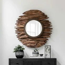 MUST Living Ronde Spiegels|Spiegel Pure Teakhout, 85cm Naturel