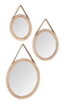 MUST Living Ronde Spiegels|Spiegel San Jose Rotan, Set van 3 stuks Naturel