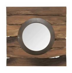 MUST Living Ronde Spiegels|Spiegel Smile Teakhout, 50 x 50cm Bruin