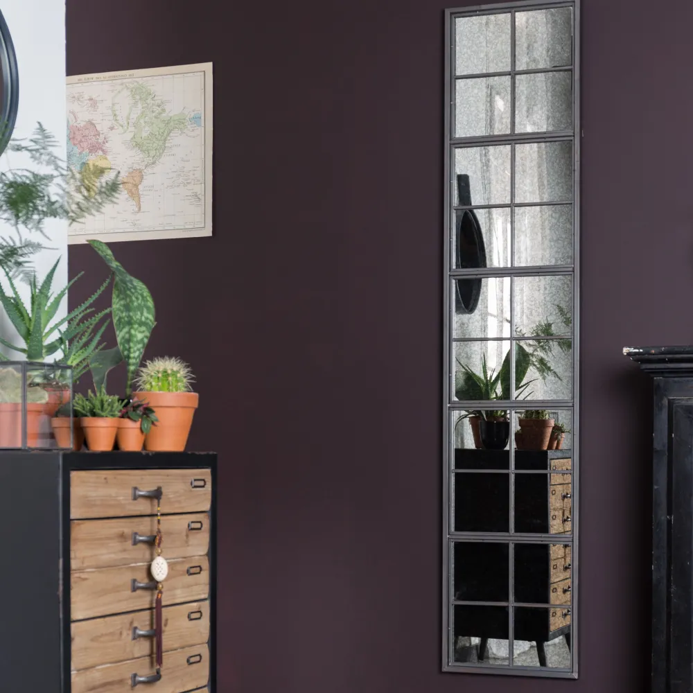 Dutchbone Zwarte Spiegels|Spiegel Vintage Window 178 x 37.5cm Zwart