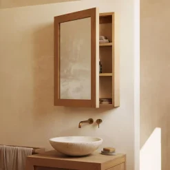 Kave Home Badkameraccessoires|Wandrekken & Wandkasten|Spiegelkast Kenta Teakhout, 50 x 70 cm, kleur Naturel
