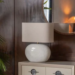 Dutchbone Tafellampen|Tablelamp Hailey Linnen en keramiek, 50cm