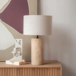 By-Boo Tafellampen|Tafellamp Amara Travertin en Linnen, 60cm Natuurlijk