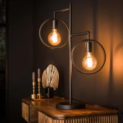 LifestyleFurn Tafellampen|Tafellamp Holley 2-lamps, Ø22cm, kleur Charcoal