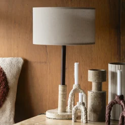Dutchbone Tafellampen|Tafellamp Jackson Travertin en hout, 61cm hoog