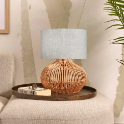 GOOD&MOJO Tafellampen|Tafellamp Kalahari Rotan en linnen, 48cm