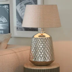 Rivièra Maison Tafellampen|Tafellamp Maribel Aluminium, 41cm (excl. kap) Zilver