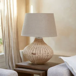 Rivièra Maison Tafellampen|Tafellamp Novi Gevlochten cane, 48cm (excl. kap) Naturel