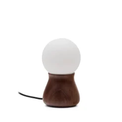 Kave Home Tafellampen|Tafellamp Okeni Notenhout en glas, 26cm