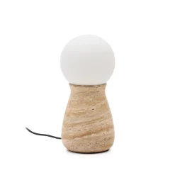 Kave Home Tafellampen|Tafellamp Okeni Travertin en glas, 32cm Taupe