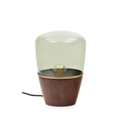 Kave Home Tafellampen|Tafellamp Silex Notenhout en glas, 30cm Groen