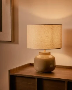 Kave Home Tafellampen|Tafellamp Tay Keramiek en linnen, 40cm Groen