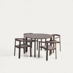 Kave Home Eettafels Voor In Je Tuin|Tuinset Erice Met ronde tuintafel en 4 stoelen, 120cm, kleur Bruin