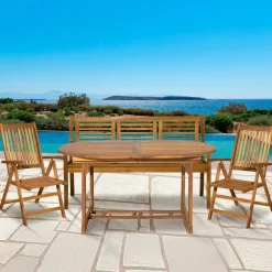 Artistiq Living Loungesets|Tuinset Larissa 2 stoelen + 1 bank + 1 uitschuifbare tafel, Acaciahout