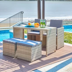 Artistiq Living Eettafels Voor In Je Tuin|Tuinset Shareema Tafel + 2 stoelen + 2 krukken, Polyrotan