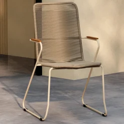 Nohr Terrasstoelen|Tuinstoel Catheryne Polyester touw en acaciahout, kleur Beige