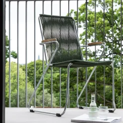 Nohr Terrasstoelen|Tuinstoel Catheryne Zinken frame, Polyester touw en acaciahout Groen