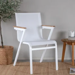 Nohr Terrasstoelen|Tuinstoel Constantina Textileen en teak Wit