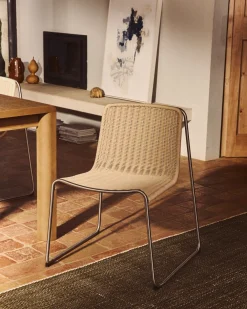 Kave Home Terrasstoelen|Tuinstoel Tavari Touw en staal Beige