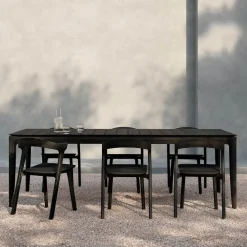 Ethnicraft Eettafels Voor In Je Tuin|Tuintafel Bok Gevernist Teakhout, kleur Zwart