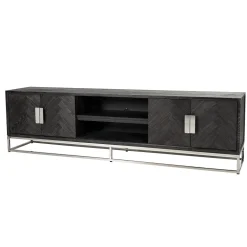 Richmond Interiors Tv-Meubel Zwart|TV-meubel Blackbone Eikenhout en Staal, kleur Zwart / Zilver