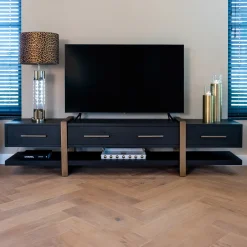 Richmond Interiors Tv-Meubel Zwart|TV-meubel Cambon Eiken, 240cm