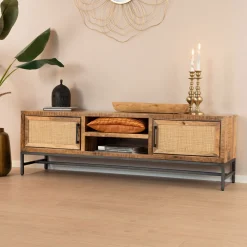 RENEW Tv-Meubel Zwart|TV-meubel Carini Hout en Webbing, 160cm