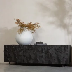 WOOOD Tv-Meubel Zwart|TV-meubel Counter Mangohout, 160cm, kleur Zwart